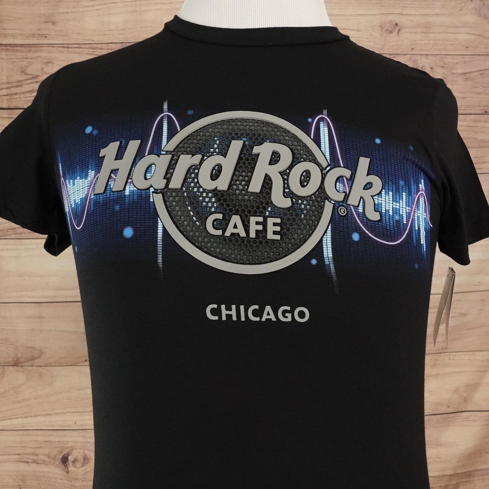 New! Hard Rock Cafe Chicago Shirt Mens XS Black Graphic Logo Tourist Tee T-Shirt